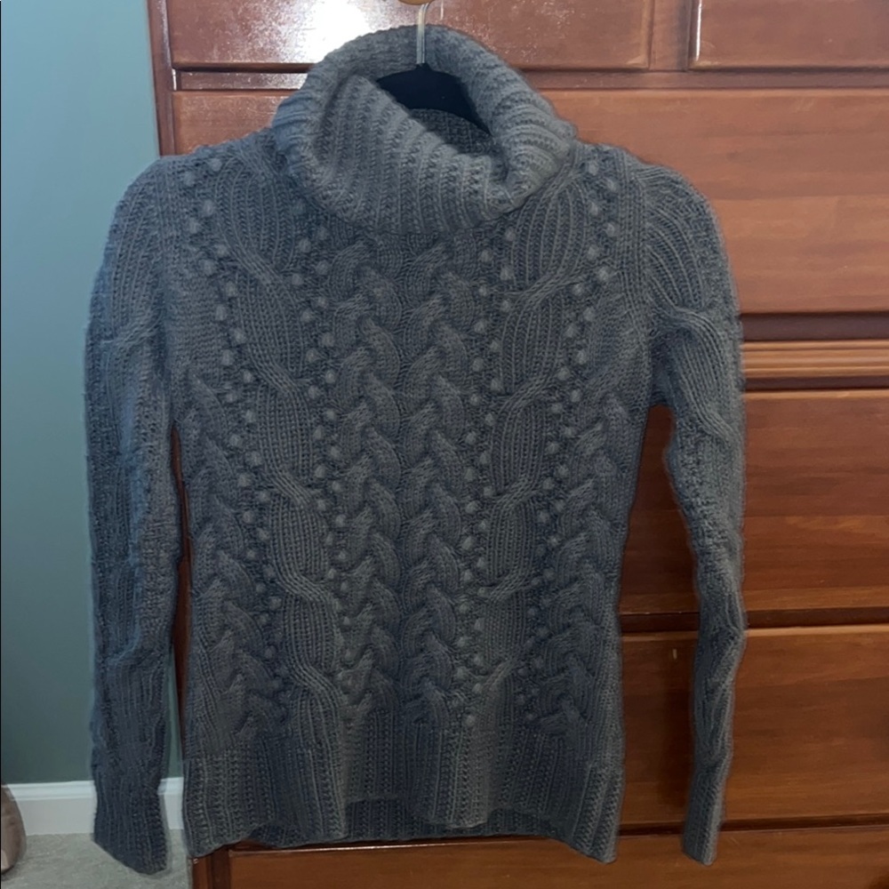 Gray Cable Knit Turtleneck Sweater